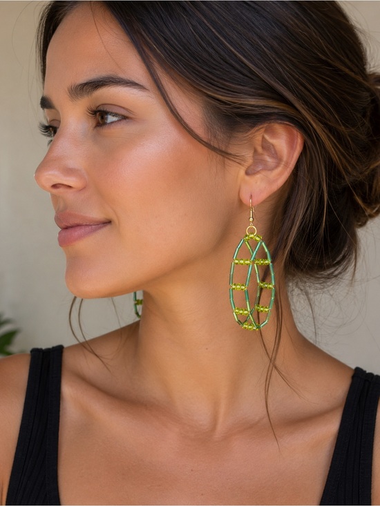 Jewelry - Handmade Green Beaded Earrings